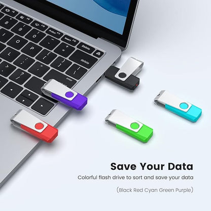 Aiibe 128GB USB 3.0 Flash Drive 5 Pack - 128GB Thumb Drive Multi Pack (128G, 5 Mixed Colors: Black, Red, Cyan, Green, Purple)