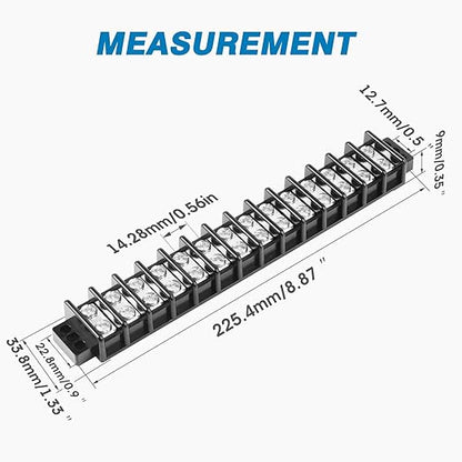 GLOSO Marine Terminal Blocks TBD Double Row Stainless 10-22 AWG Cu, 30A/600V- 1 Pack, 14 Poles
