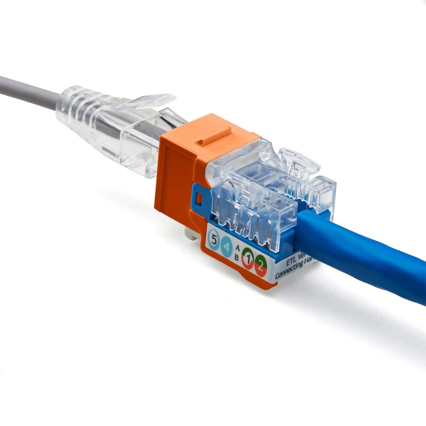 TRUE CABLE Cat6A Unshielded (UTP) Keystone Jack, 90-Degree Punch-Down RJ45 Female Module, PoE++ 4PPoE, UL Listed & TIA Certified, Orange, 12 Pack