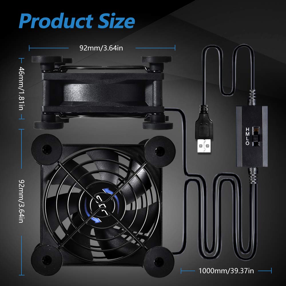 SCCCF Dual 80mm USB Speed Control Fan, 5V Portable Cooling Fan for Flat-Screen TV Receiver Router DVR PlayStation Xbox Computer Cabinet Cooler