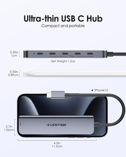 LENTION 6 in 1 USB C Hub 10Gbps, 4 USB-C 3.2 Gen 2 Ports, 4K@60Hz, 100W PD