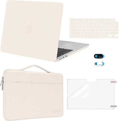 MOSISO Compatible with MacBook Air 13 inch Case 2025 2024 2023 2022 M4 A3240 M3 A3113 M2 A2681, Hard Shell&Sleeve Bag&Keyboard Skin&Webcam Cover&Screen Film for MacBook Air 13.6 inch, Beige