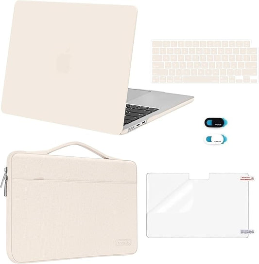 MOSISO Compatible with MacBook Air 13 inch Case 2025 2024 2023 2022 M4 A3240 M3 A3113 M2 A2681, Hard Shell&Sleeve Bag&Keyboard Skin&Webcam Cover&Screen Film for MacBook Air 13.6 inch, Beige