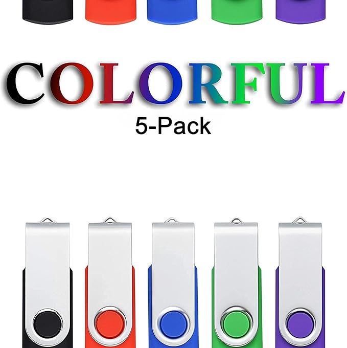KOOTION 5 X 16GB USB Flash Drive 2.0 Thumb Drive 16 gb Memory Stick Swivel Keychain Design Mixcolor