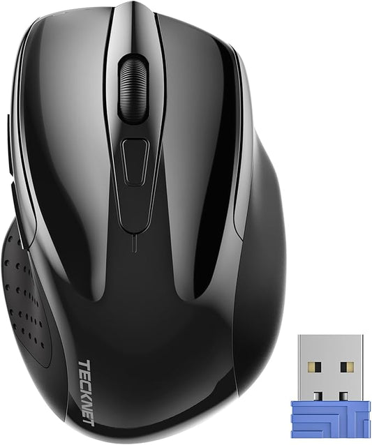 TECKNET Wireless Mouse, 2.4G Ergonomic Computer Mouse, 2600 DPI, Black