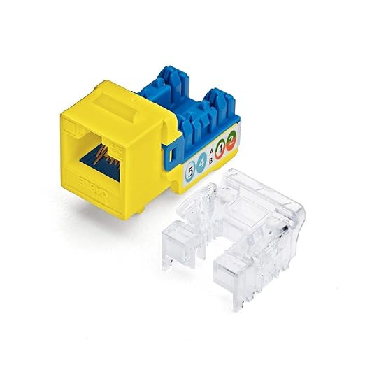 TRUE CABLE Cat5e Keystone Jack, Unshielded (UTP), 90 Degree Punch-Down, PoE++ (4PPoE) 100W, UL Listed, ETL Verified, ANSI/TIA Certified, Modular RJ45 Female, Yellow, 12 Pack
