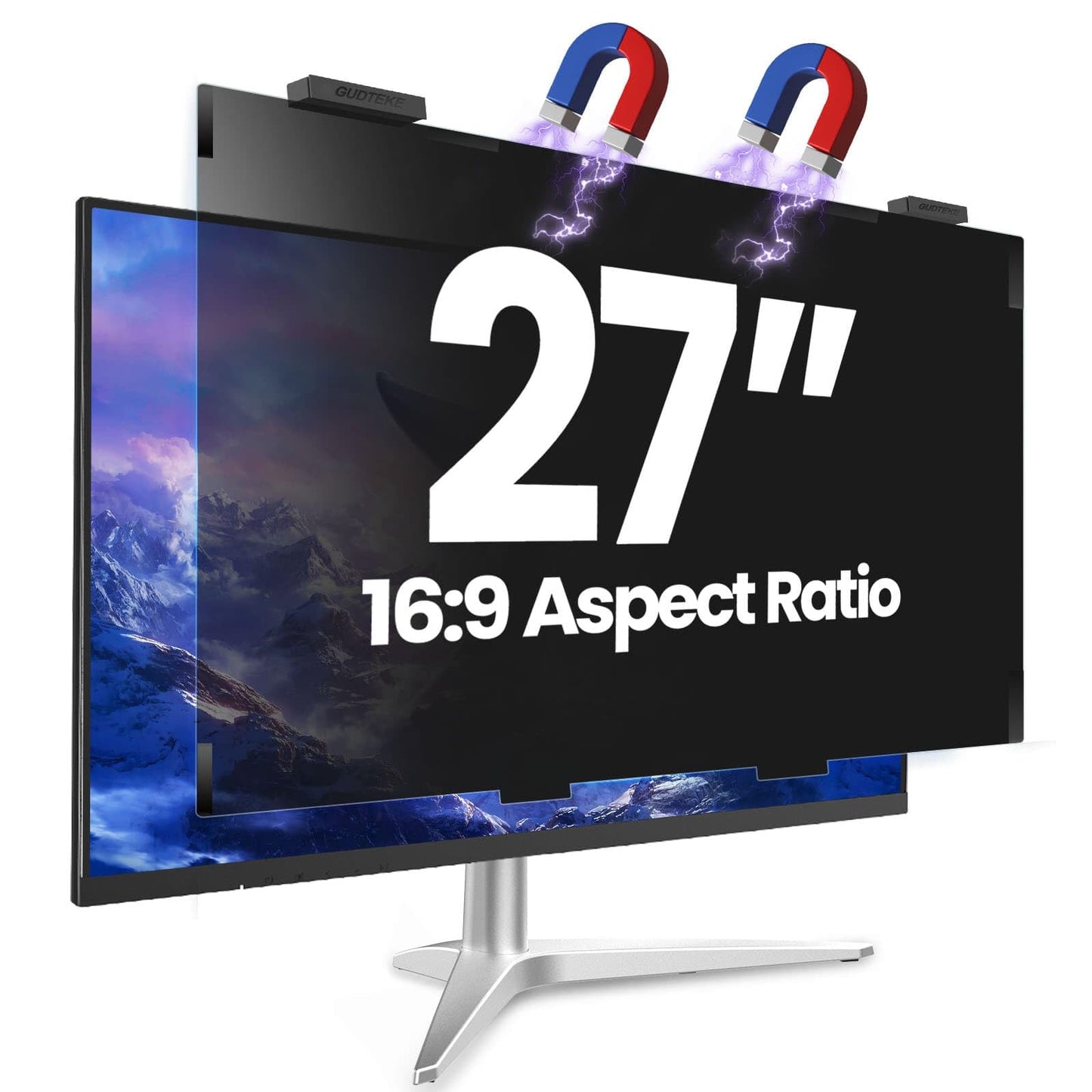 GUDTEKE Magnetic 27 Inch Privacy Screen for Computer Monitor 16:9 Aspect Ratio, Hanging Removable Anti-Blue/Glare Protector Film, Anti Spy Desktop Security Private Filter 27in