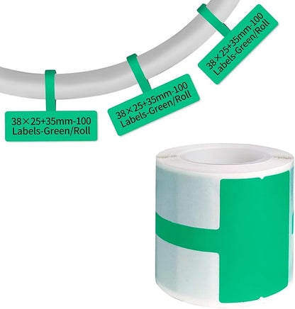 100 Pcs Cable Labels - Waterproof Wire Cord Label, Tear Resistant Wire Labels, Self Adhesive Cord Organizing Label, for Cable Management, Compatible with PUQU AQ20 Label Makers(Green) 38x60mm