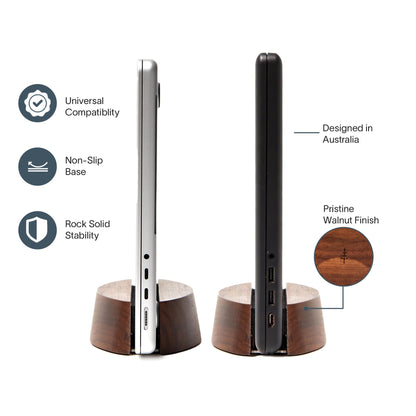 Nordik Vertical Laptop Stand - Adjustable Solid Walnut Laptop Dock
