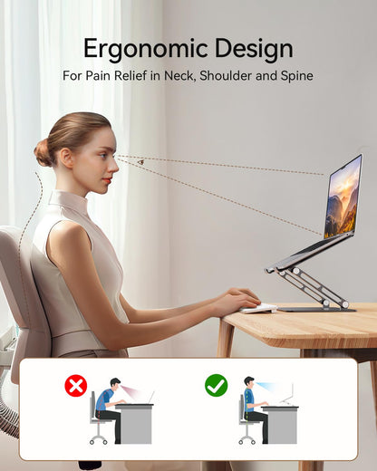 Orlian Foldable Aluminum Laptop Stand Up to 17.3" Laptops, Height Adjustable Portable Ergonomic Computer Holder, Space Saving Desk with Heat Dissipation. Compatible with MacBook/Dell/HP etc, Black