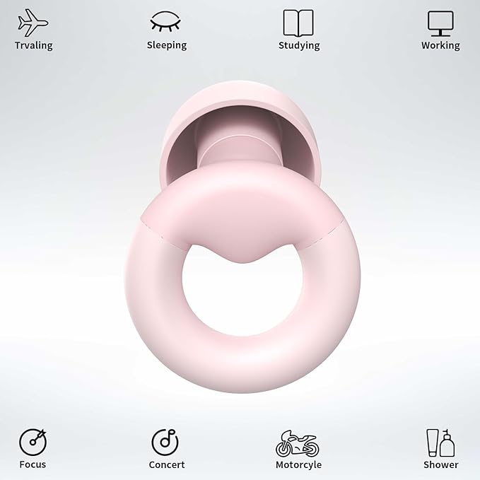 Ear Plugs for Sleeping, 2 Pairs of Reusable Earplugs for Noise Reduction 25dB-30dB with 8 Ear Tips, Soft Hearing Protection Ear Plugs for Concert,Noise Sensitivity, Study & Work