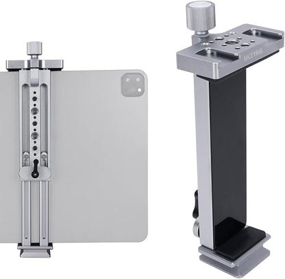 NICEYRIG Tablet Tripod Mount Aluminum Holder for iPad mini 8.3'' 7.9'', iPad Air, iPad Pro, 130mm - 223mm Adjustable Mounting Clamp with Double Locking Points, Quick Release Plate for Arca-style - 616