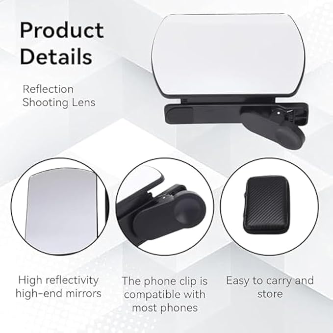 Mirror Effect Lens - Capture Stunning Reflections Instantly, Smartphone Camera Mirror Reflection Clip Kit, Mirror for Phone to Use Back Camera, for Travel Photography (White)