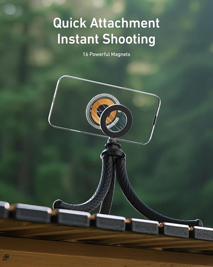 TELESIN Magnetic Flexible Tripod for iPhone, Mini Bendable Tripod Phone Stand for Magsafe Stroller Treadmill Tube Motorcycle Arm Phone Holder Selfie Stick for Video Recording for Phones Action Camera