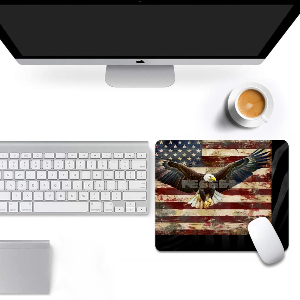 Square Mouse Pad Eagle and National Flag-1,Gaming Mouse Pads for Desk,Soft Computer Waterproof Non-Slip Mouse Mat