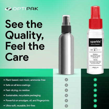 OPTIPAK Sparkle Anti-Reflective Lens Cleaner Spray kit | (1) 1oz Glasses Cleaner Spray + (1) Microfiber Cloth for Eyeglasses, Sunglasses, Lenses, Screens and Camera Cleaning Kit (2 Piece Set)