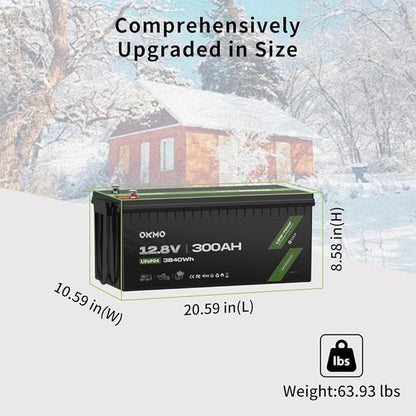 OKMO 12V 300Ah LiFePO4 Lithium Battery 150A BMS 3840Wh Rechargeable Battery for Solar Systerm,RV,Camping,Battery Backup,Marine and Home Energy Storage