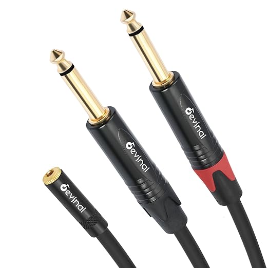 Devinal 3.5mm to Dual 1/4 Y Splitter Cable, 1/8" Female TRS to Dual 6.35mm TS Male Adapter, Female Mini Jack Stereo to 2 Quarter inch Mono Converter 1 feet