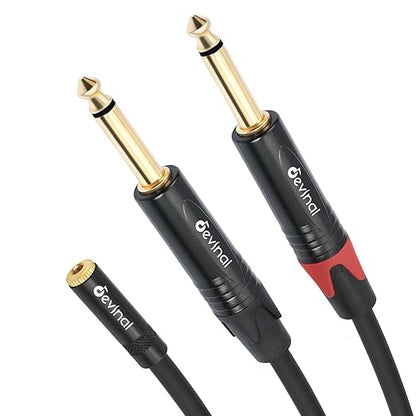 Devinal 3.5mm to Dual 1/4 Y Splitter Cable, 1/8" Female TRS to Dual 6.35mm TS Male Adapter, Female Mini Jack Stereo to 2 Quarter inch Mono Converter 1 feet