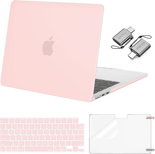 MOSISO Compatible with MacBook Air 13 inch Case M5 2026 M4 2025 M3 M2 2024-2022 A3449 A3240 A3113 A2681, Hard Shell&Keyboard Cover&Screen Film&Type C for MacBook Air 13.6 inch Case, Chalk Pink