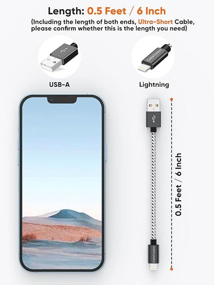 CableCreation 0.5 Feet Short iPhone Charger Cable, [MFi Certified] Lightning to USB Data Sync Cord, Compatible with iPhone 14/14 Pro, AirPods Pro, iPhone 13/13 Pro/12, iPad Pro, Air, 0.15M Black&White