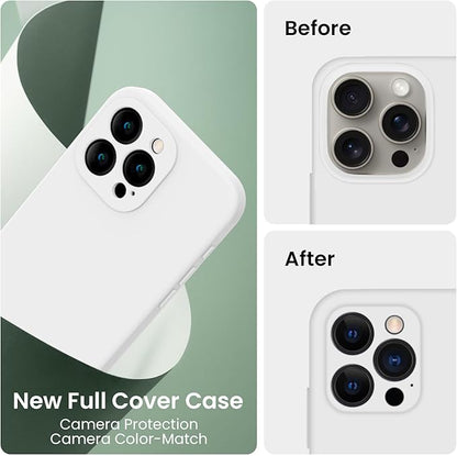 FireNova Designed for iPhone 15 Pro Case, Silicone Upgraded [Camera Protection] Phone Case with [2 Screen Protectors], Soft Anti-Scratch Microfiber Lining Inside, 6.1 inch, White