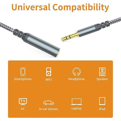 MCSPER Headphone Extension Cable, [2-Pack, 10ft Hi-Fi ] 3.5mm Extension AudioMale to Female Aux Adapter Hi-Fi Sound Stereo Extender Cord for Headset, iPhone, iPad, Smartphones, Tablets & More (Grey)