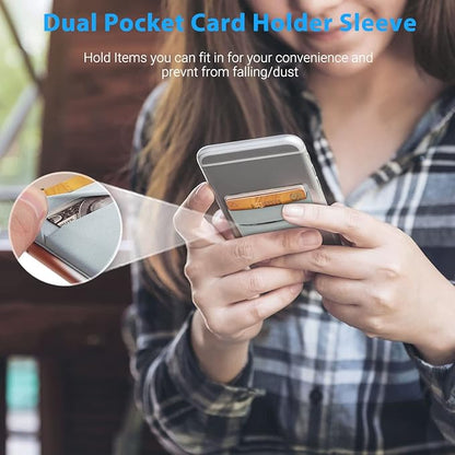 2 Pack Stick On Wallet Sleeve Cell Phone Dual Pocket Card Holder Double Pocket Pouch for iPhone Android Smartphone (2Pack GRAY)