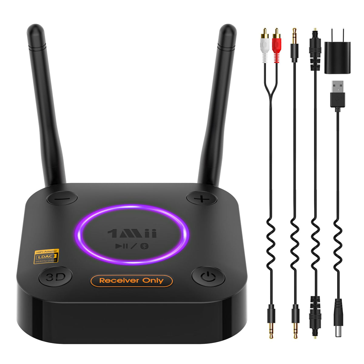 1Mii B06Pro+ Hi-Fi Bluetooth 5.3 Audio Receiver, LDAC Hi-Res Wireless Audio Adapter for Home Stereo w/aptX HD Low Latency, LCD Display, Long Range, Volume Control, 3.5mm AUX Optical Coaxial