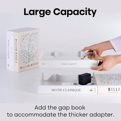 Book Shape Decorative Cable Management Box - Expandable Cable Organizer Box with Magnetic Closure for Home & Office (William Morris, Large)
