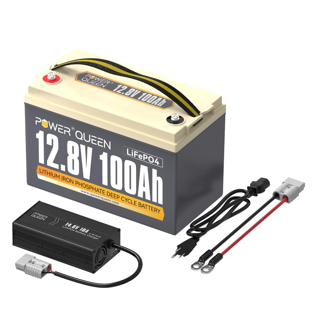 Power Queen 12V 100Ah Low-Temp LiFePO4 Battery with 12V 20A Lithium Charger