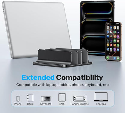 OMOTON 3-Slot Vertical Laptop Stand, Desktop Aluminum Stand for MacBook with Adjustable Dock Size, Fits All MacBook, Surface, Chromebook and Gaming Laptops (Up to 17.3 inches), Black