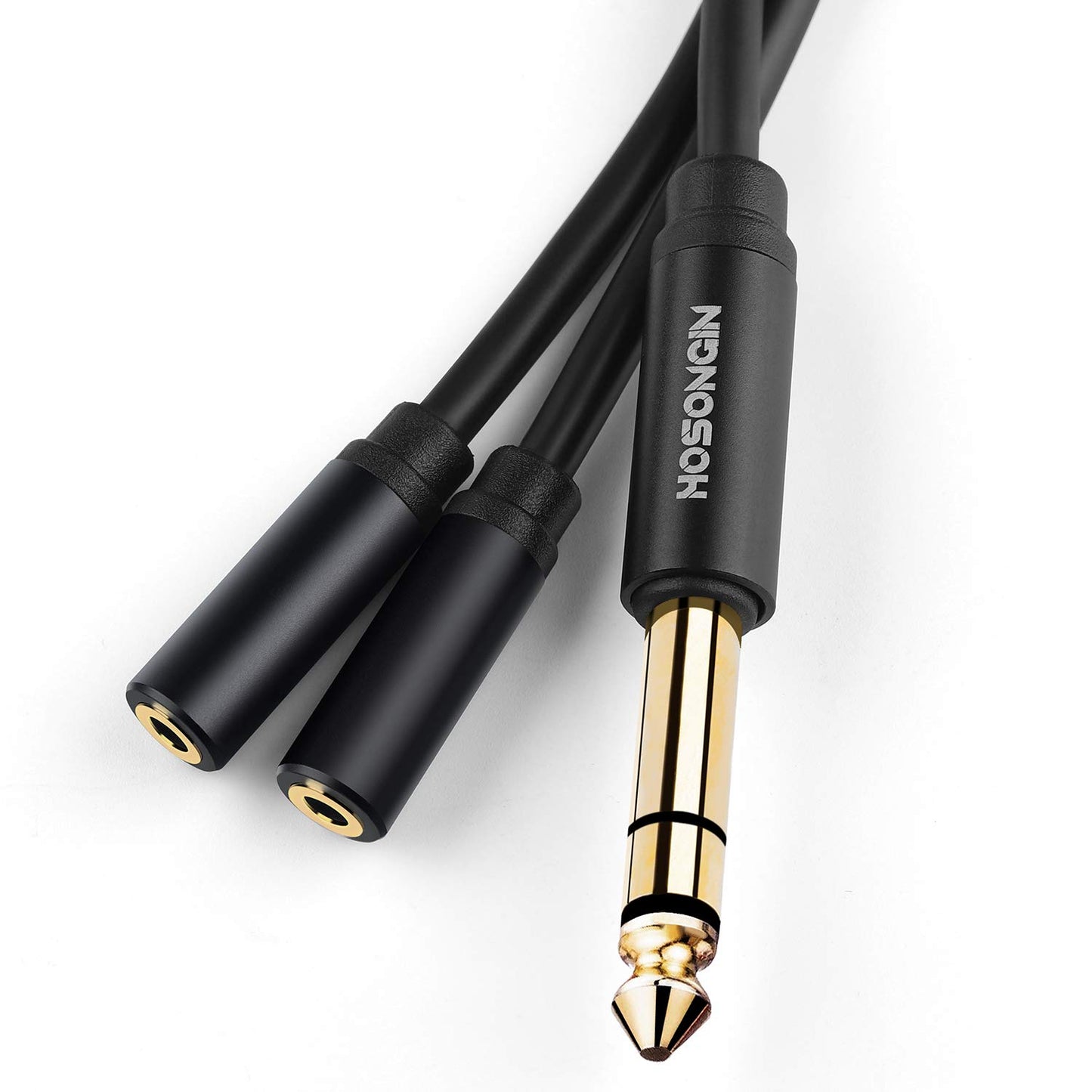 HOSONGIN 1/4 inch TRS to Dual 3.5mm Female Y Cable, 1.5ft, Black Copper Wire & Gold Plated Connectors, Compatible with Headphones