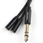 HOSONGIN 1/4 inch TRS to Dual 3.5mm Female Y Cable, 1.5ft, Black Copper Wire & Gold Plated Connectors, Compatible with Headphones