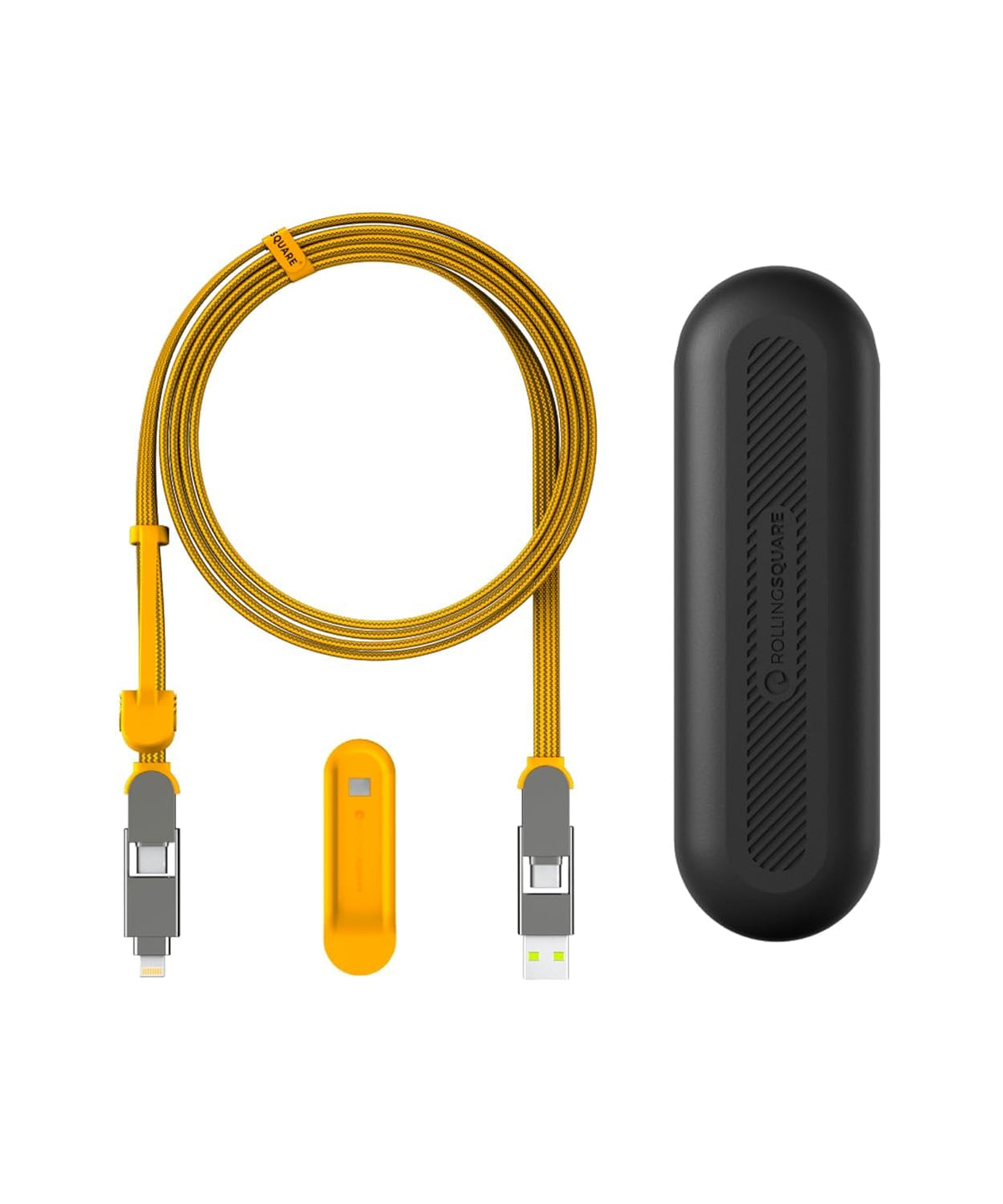 Rolling Square InCharge XL 200cm - USB C Charger Cable, Lightning Cable for Smartphone, Universal Cable Charger 6 in 1, USB Plug, Yellow, 100W