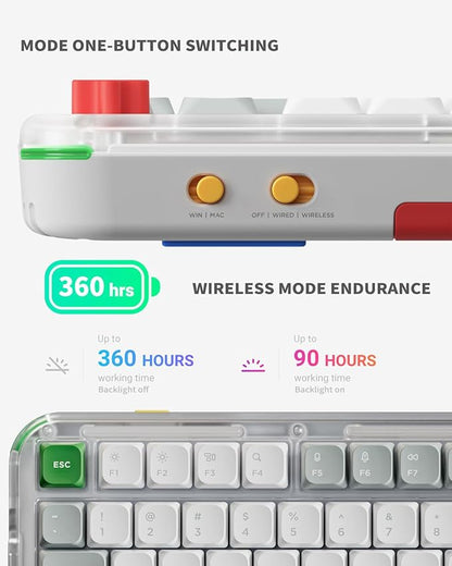 nuphy Kick75 Wireless Low Profile Mechanical Keyboard with Volume Knob,75% Hot Swappable Custom Keyboard,80 Keys RGB Backlit with PBT Keycaps,BT/2.4G/USB-C (Silver Nano Switch)