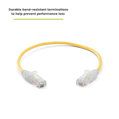 TRUECABLE Cat6 Component Rated Patch Cable, Unshielded (U/UTP), 1ft, Yellow, 28AWG Solid Copper, Snagless 10G High-Speed Ethernet Cable, PoE++ 4PPoE 100W, UL Listed, RoHS-3, 1 Pack