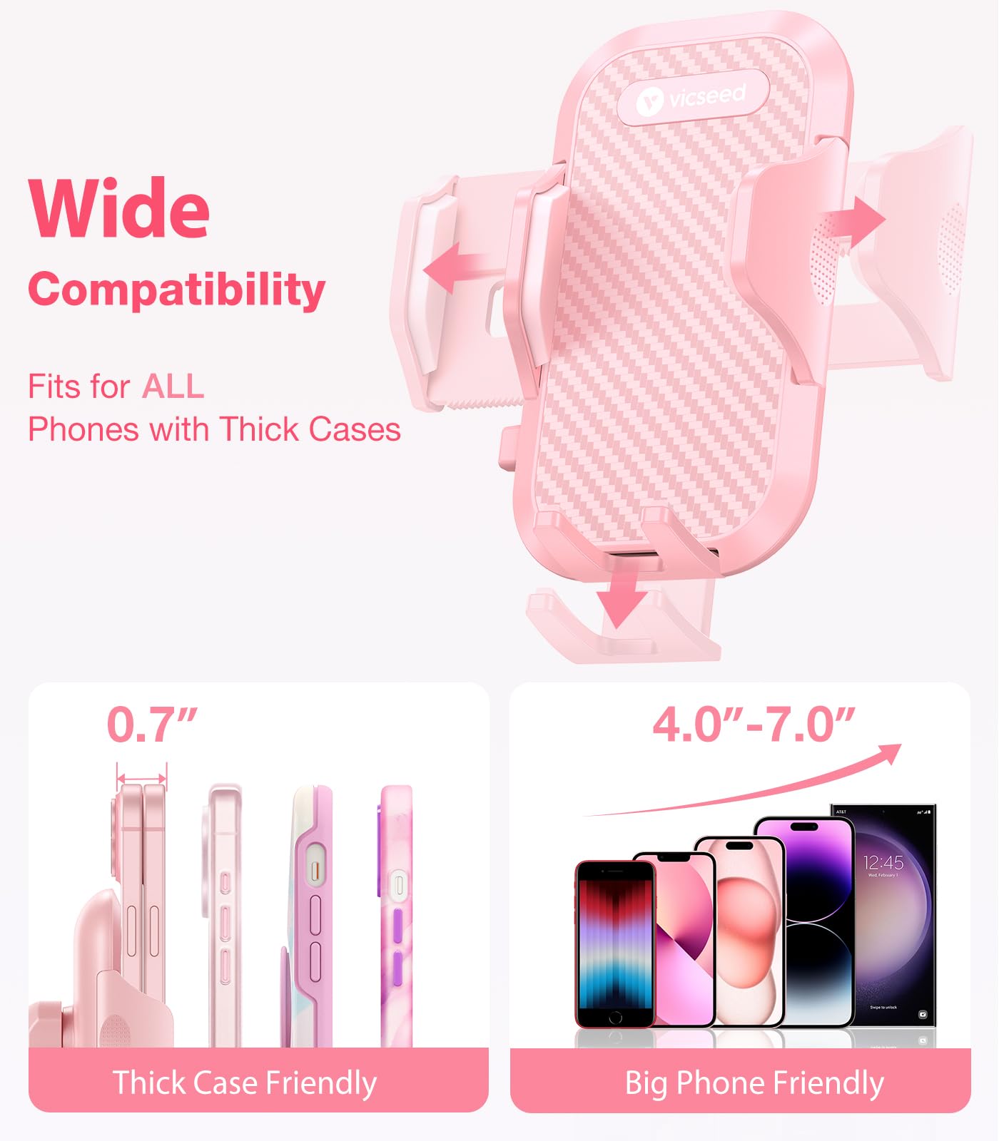 VICSEED [True Strongest Suction [Rally Racing-Grade Stability] Phone Holders for Your Car 2026 Upgraded Car Phone Holder Mount Truck Stand Cradle for iPhone Samsung All Phones, Pink