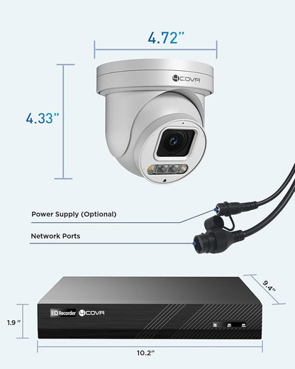 4COVR PoE PTZ Security Camera System 8 Channel 4K, 8X 8MP IP PTZ Camera Two Way Audio, 280ｰ Pan 90ｰ Tilt 5X Optical Zoom, Smart Color Night Vision, Human Vehicle Detection, NVR 2TB HDD, LY5XCP8M0808