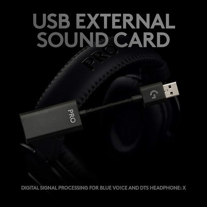 Logitech G Pro X Wired Gaming Headset: Blue VO!CE Detachable Boom Mic, DTS 7.1, 50 mm Drivers, USB/3.5mm Aux, Spare Memory Foam Ear Pads, USB DAC & Bag Included - Black