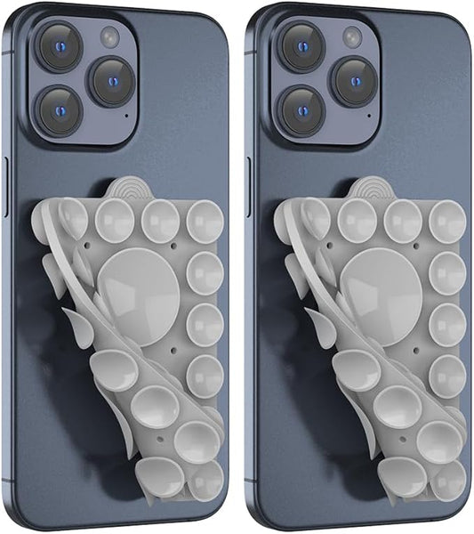 CMZZ Silicone Suction Mount, Silicon Adhesive Phone Accessory for iPhone and Android, Hands-Free Mirror Shower Phone Holder, TikTok Videos and Selfies (Light Gray 2Pack, Double Sided)