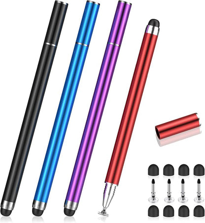MEKO 4 Pack Stylus Pens for Touchscreens, 2-in-1 High Sensitivity&Precision Capacitive Stylus Pens for iPad iPhone Android Smartphone Tablets All Touchscreen Devices(4 Stylus + 12 Tips)
