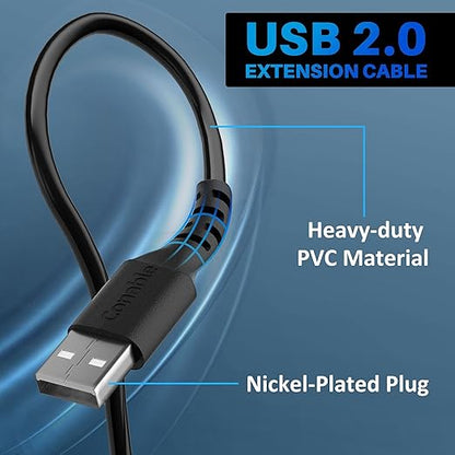 3 Pack USB Extension Cable 6 FT, USB 2.0 Type A Male to Female Extender Cord Adapter, Compatible with Printer, Keyboard, Mouse, Flash Drive, Hard Drive, Controller, Black Cable with 5 Cable Ties