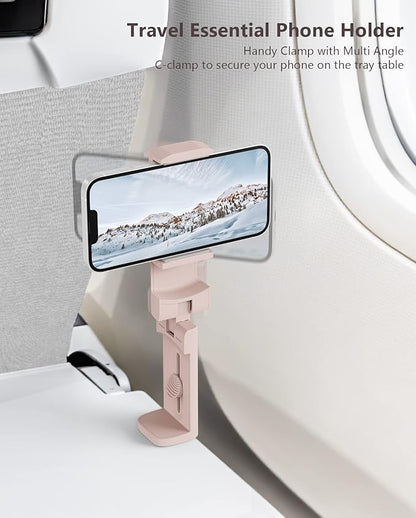 MiiKARE Travel Essentials Airplane Phone Holder, Universal Handsfree Phone Mount for Flying with 360 Degree Rotation, Travel Must Haves Phone Stand for Desk, Tray Table, Purple&Pink