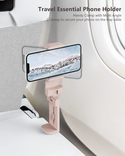 MiiKARE Travel Essentials Airplane Phone Holder, Universal Handsfree Phone Mount for Flying with 360 Degree Rotation, Travel Must Haves Phone Stand for Desk, Tray Table, Pink&Blue