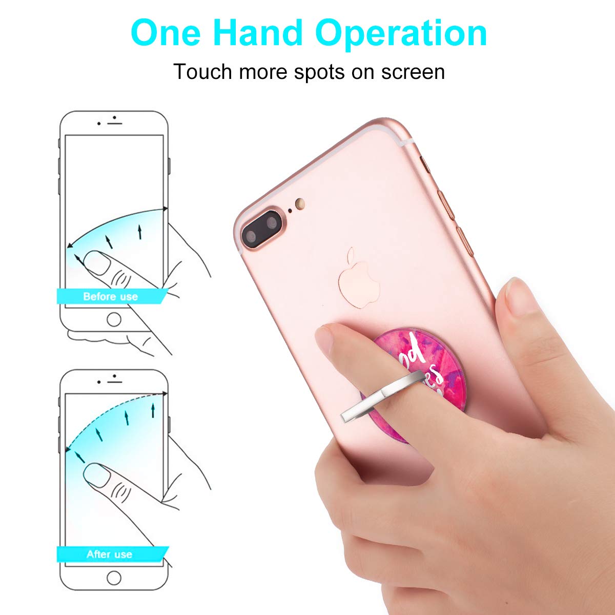 Bonoma Phone Ring Holder, 3 Pack Good Vibes Only Universal Finger Ring Stand Grip Kickstand Compatible with Smartphones and Tablets