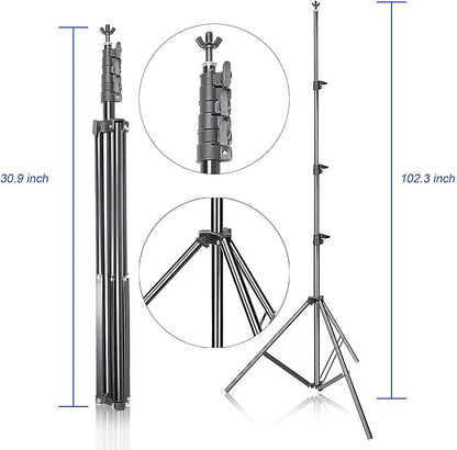 Photo Video Studio 10 x 8.5ft Stand with Muslin Backdrop (Green/White/Black) & 85W 5500K Led Bulb & Umbrella Lighting Kit Photography Background Support System Kit,Clamp, Carry Bag