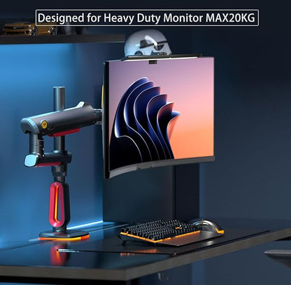 RGB Gaming Monitor-Arm for Flat/Ultrawide/Curved Monitors 32 to 60 inch, Heavy Duty Stand Load up to 20 kg, VESA 75/100 mm Monitor-Mount L70