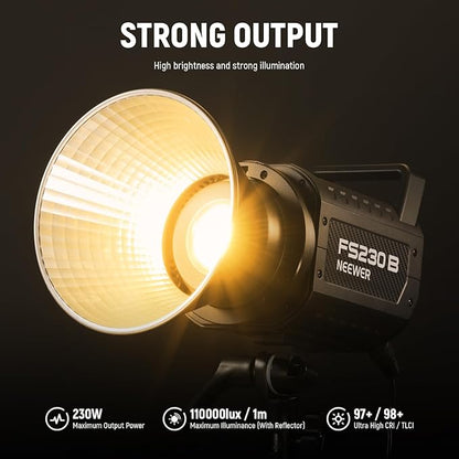 NEEWER FS230B LED Video Light 2.4G/APP Control, 230W Bi Color COB Silent Photography Continuous Output Lighting with 4 PWM Dimming Types, 110000lux/m, 2700K-6500K, CRI 97+, 12 Scenes, Bowens Mount