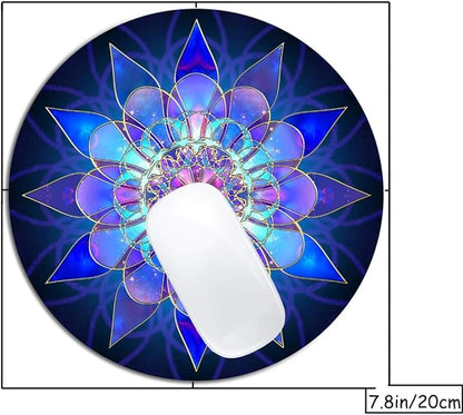 Blue Flower Mandala Mouse Pad Round Non-Slip Rubber Mousepad Laptop Office Computer Decor Cute Desk Accessories Customized Design Mouse Pad